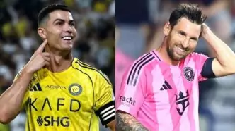 Foto kolase al nassrs cristiano ronaldo dan inter miami lionel messi