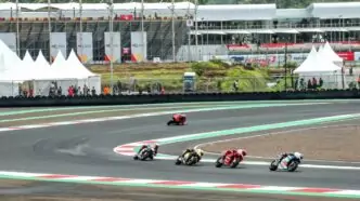 Riders taken on a corner at mandalika international 1