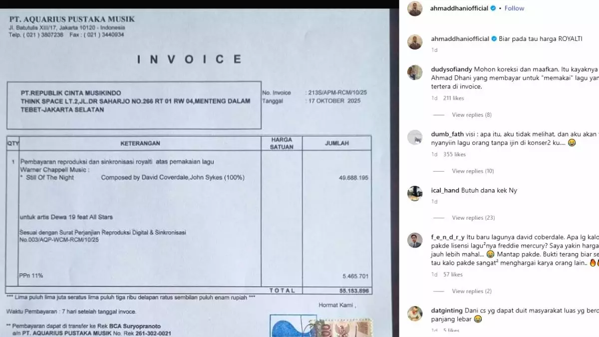 Invoice rp 55 juta pembayaran royalti atas pemakaian lagu