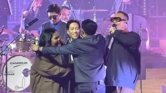 Pelukan hangat sahabat untuk vidi aldiano di konser laleilmanino & friends