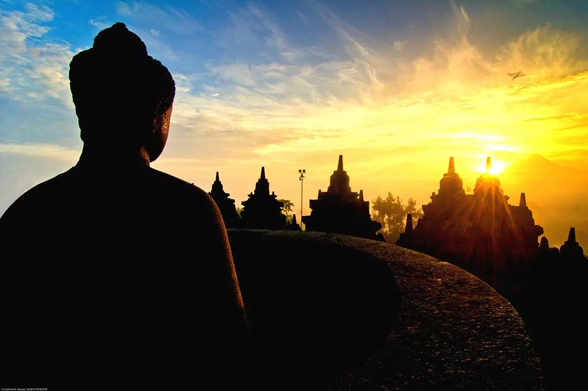 Beautiful dramatic scene of borobudur sunset