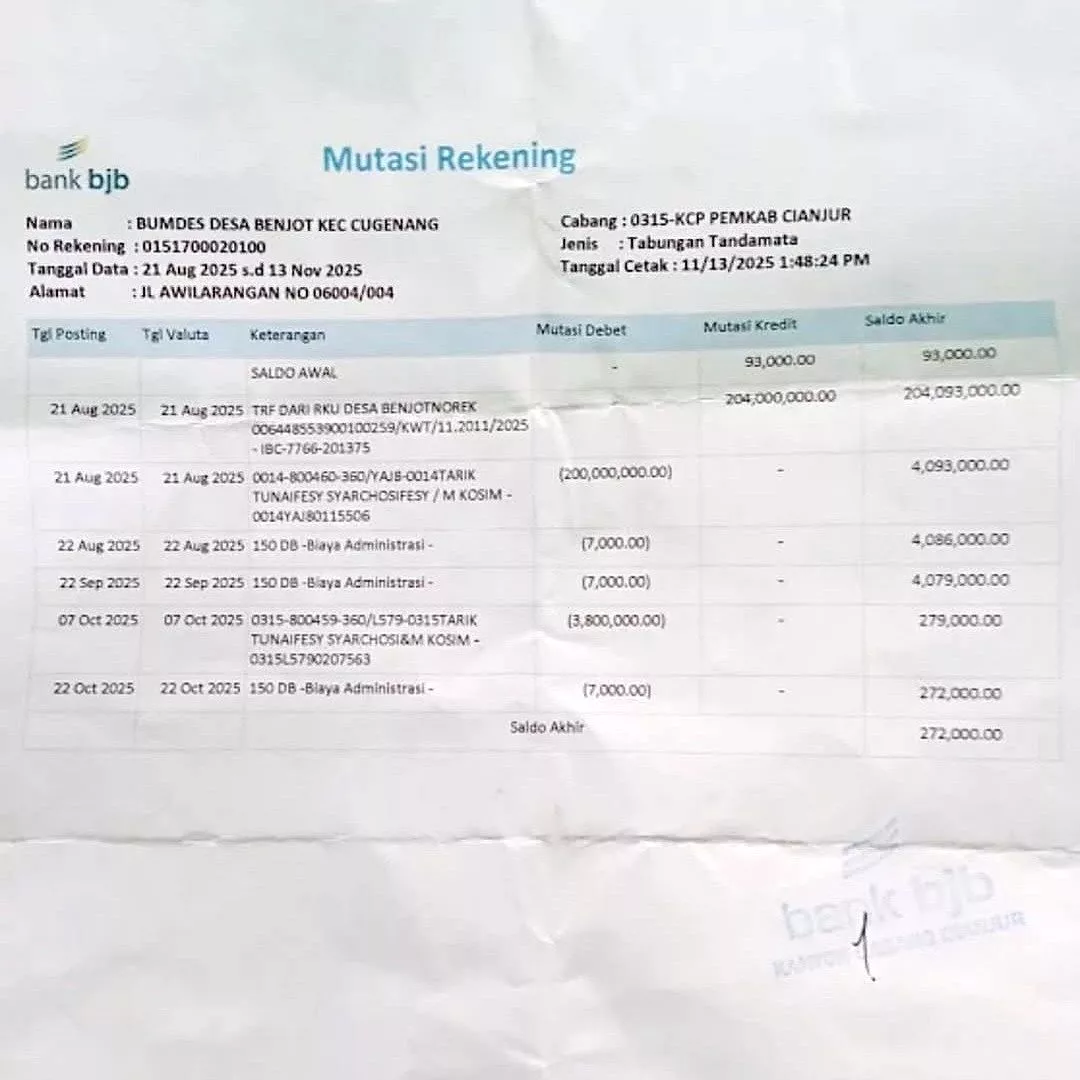 Mutasi rekening dana bumdes untuk investasi saham