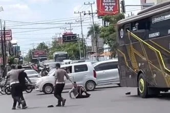 Polisi terlindas bus di madiun