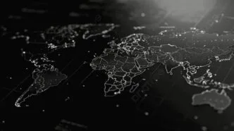 World map tech black background