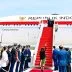 Prabowo Subianto melambaikan tangan pesawat kepresidenan lepas landas Bandara Prancis