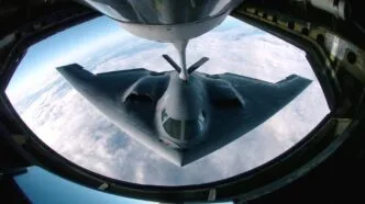 Us military b 2 bomber refueling mid air
