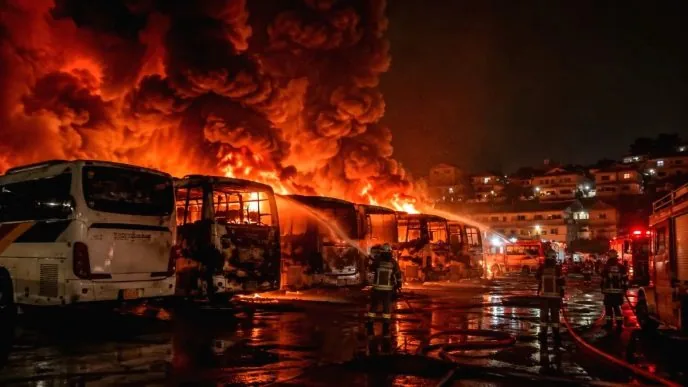 Kebakaran bus PO Sinar Jaya di kawasan industri MM2100 Bekasi