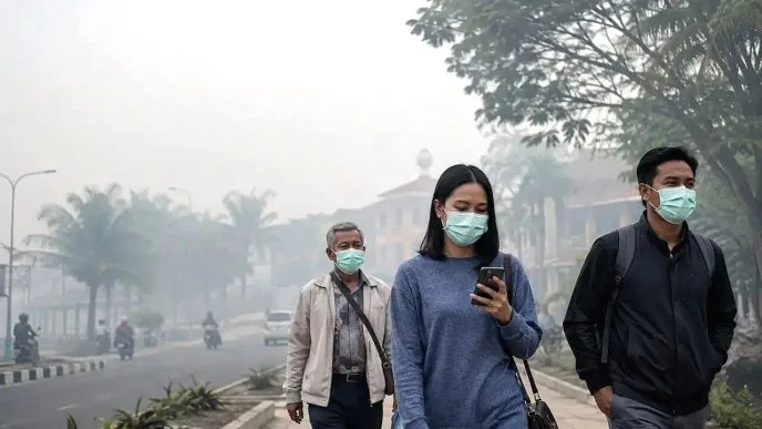 Ilustrasi warga samarinda beraktifitas ditengah kabut asap