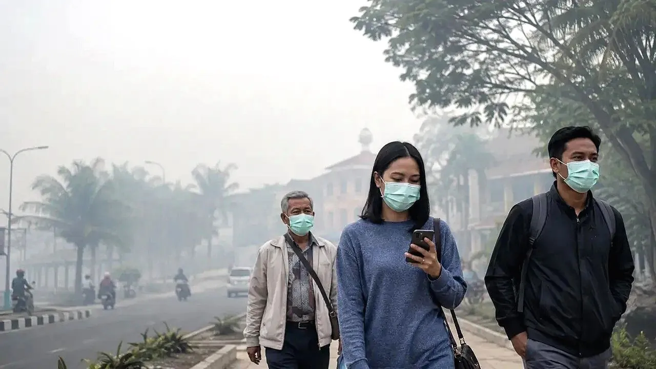Lonjakan Kasus ISPA Di Samarinda Naik 22 Persen Akibat Kabut Asap Karhutla Ilustrasi warga samarinda beraktifitas ditengah kabut asap