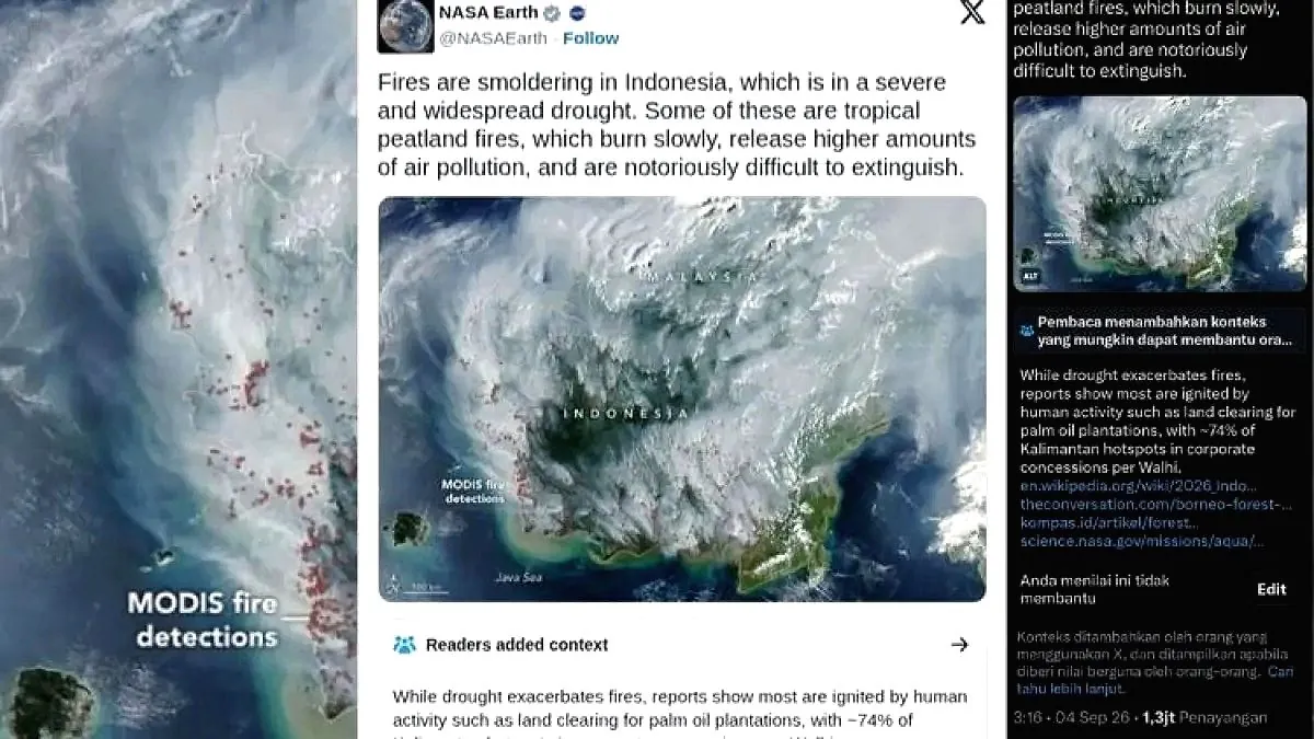 Nasa release foto satelit asap kebakaran kalimantan yang bikin miris